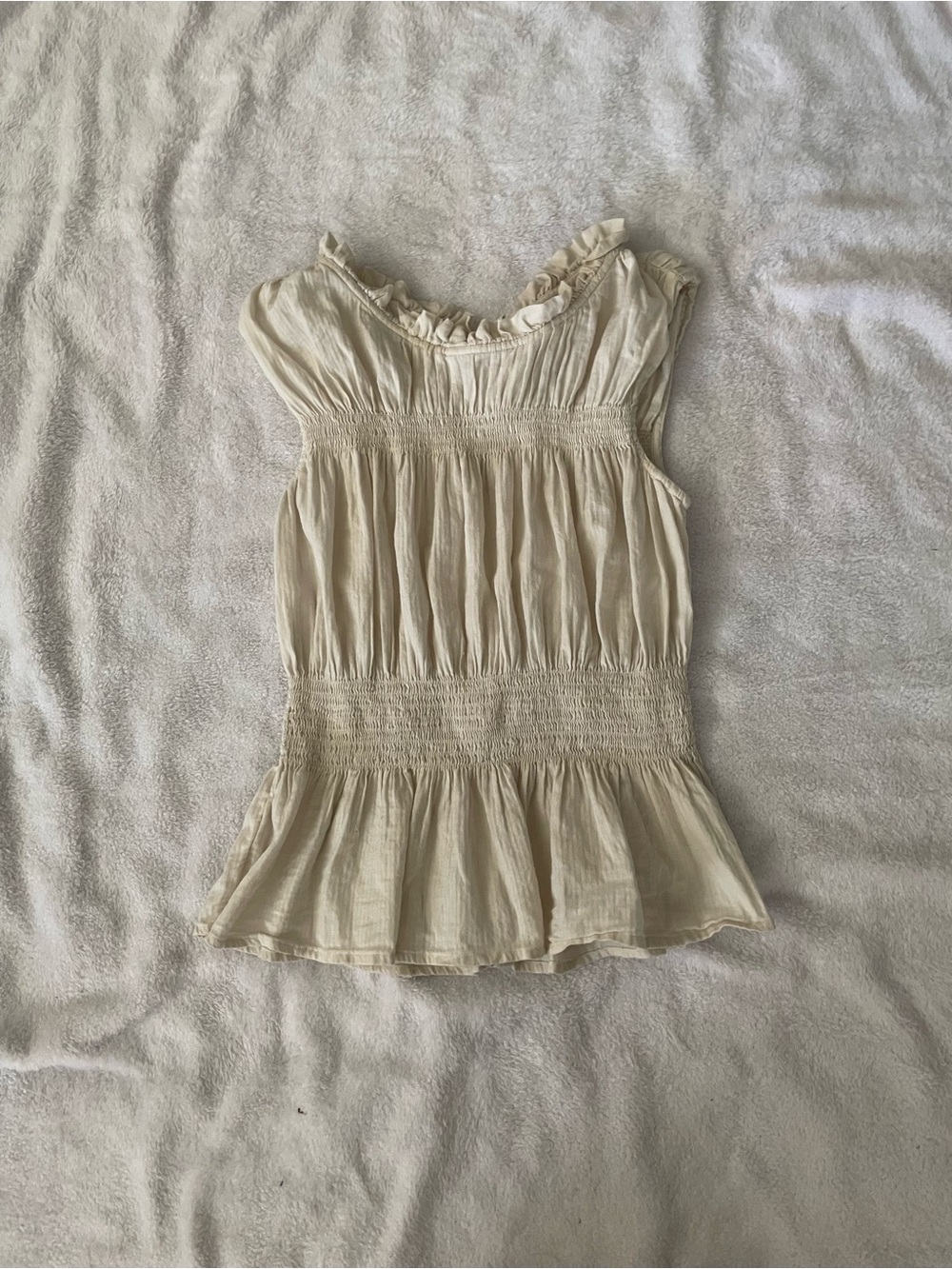 Light Cream Ruffled Smocked Women's Top